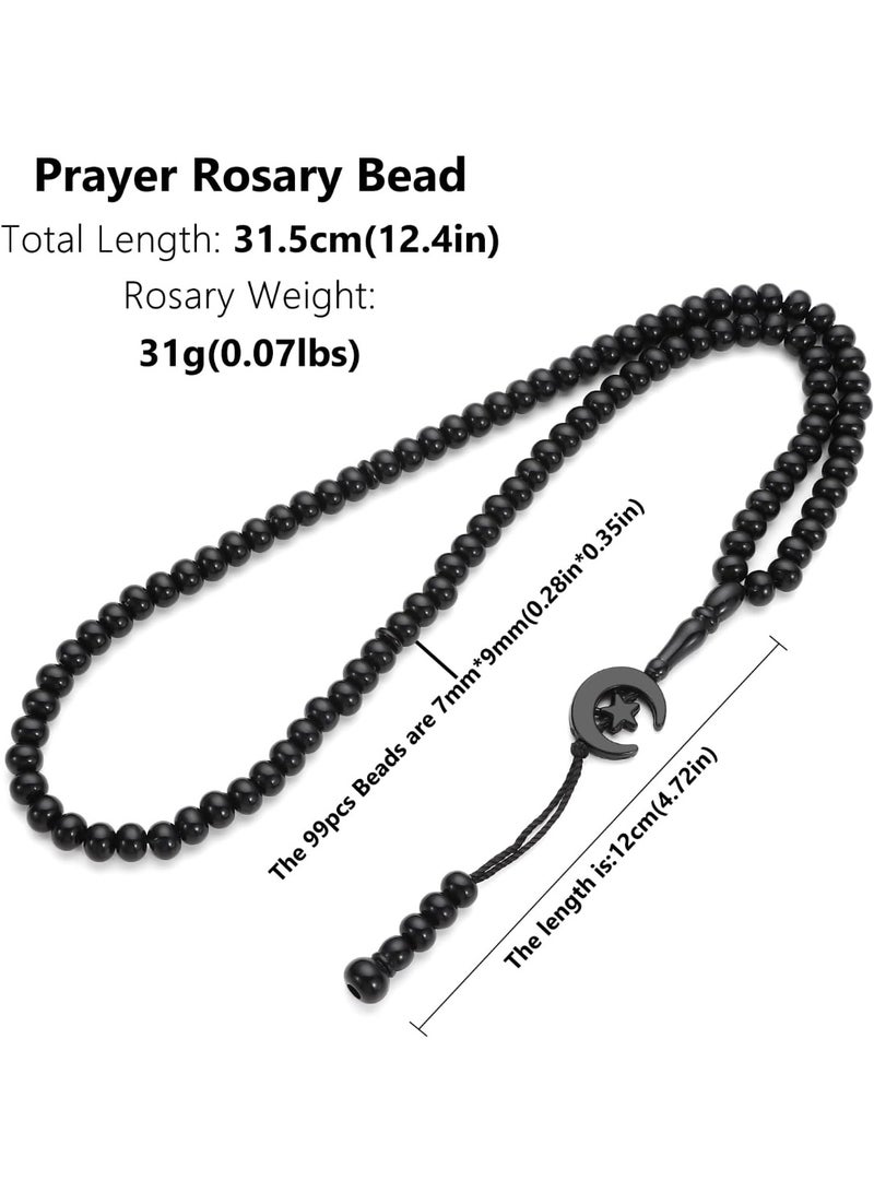 مسبحة صلاة إسلامية مكونة من 99 حبة، تحمل اسم الله ومحمد، قلادة للرجال والنساء (أسود) - Image 3